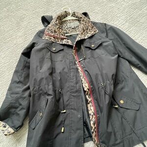 JM Collection Black and Brown Utility Jacket with Animal Print Accent